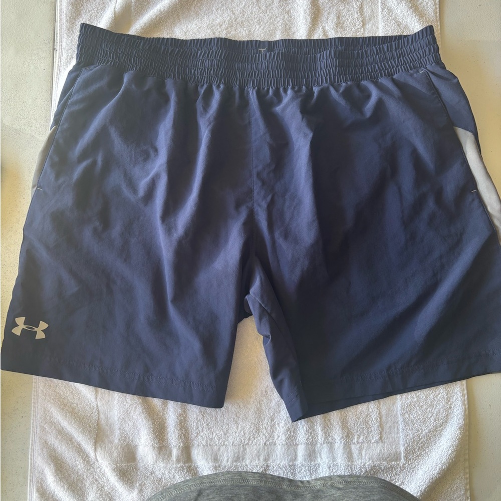 Under Armour Navy Athletic Shorts with White Accent